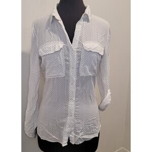 Love Tree Button Down Blouse White Polka Dots L Boho Everyday Wear